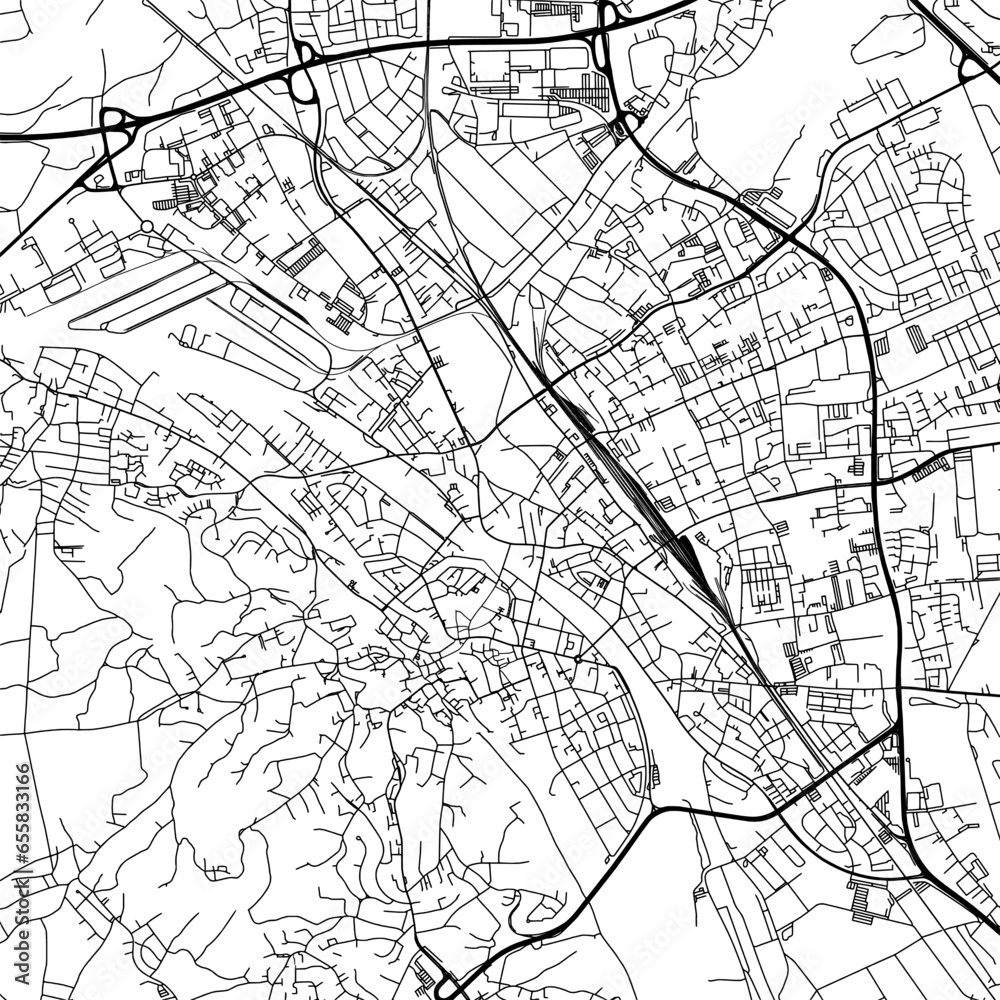 1:1 square aspect ratio vector road map of the city of  Bamberg in Germany with black roads on a white background.