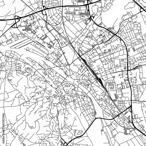 1:1 square aspect ratio vector road map of the city of Bamberg in Germany with black roads on a white background.