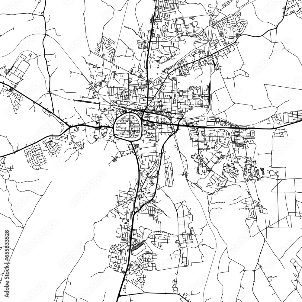 1:1 square aspect ratio vector road map of the city of  Neubrandenburg in Germany with black roads on a white background.