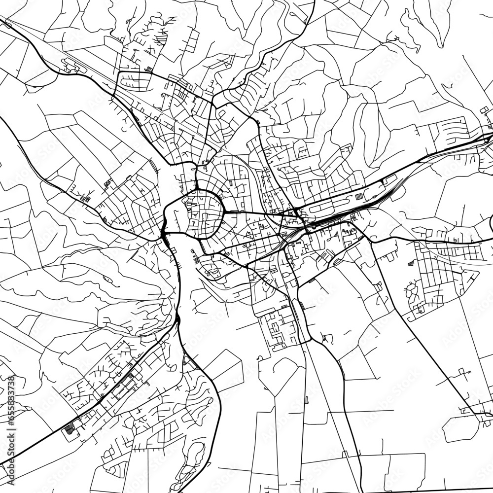 1:1 square aspect ratio vector road map of the city of  Hameln in Germany with black roads on a white background.