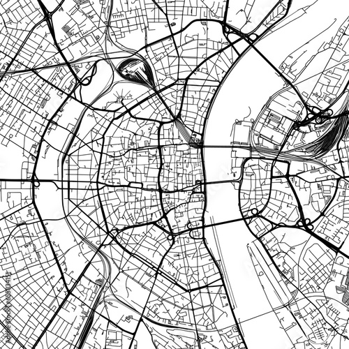 1:1 square aspect ratio vector road map of the city of  Koln in Germany with black roads on a white background.