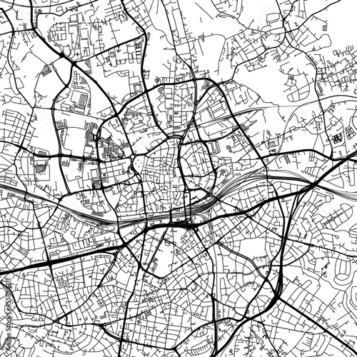 1:1 square aspect ratio vector road map of the city of  Essen in Germany with black roads on a white background.