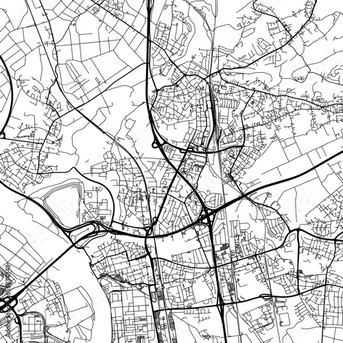 1:1 square aspect ratio vector road map of the city of  Leverkusen in Germany with black roads on a white background.