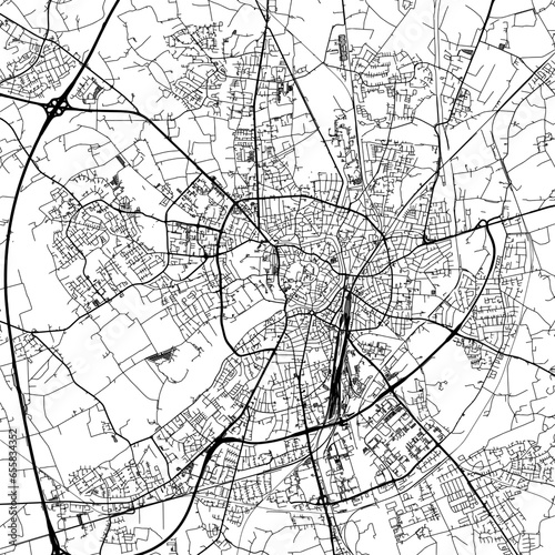 1:1 square aspect ratio vector road map of the city of  Munster in Germany with black roads on a white background.