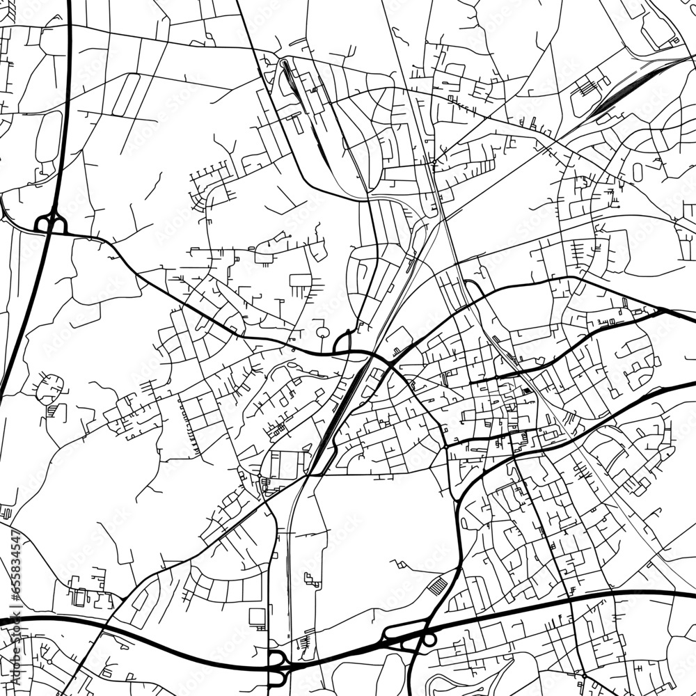 1:1 square aspect ratio vector road map of the city of  Gladbeck in Germany with black roads on a white background.