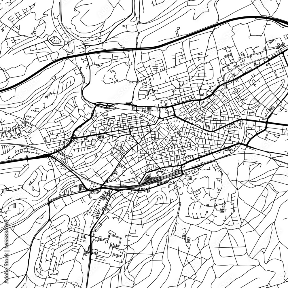 1:1 square aspect ratio vector road map of the city of  Kaiserslautern in Germany with black roads on a white background.