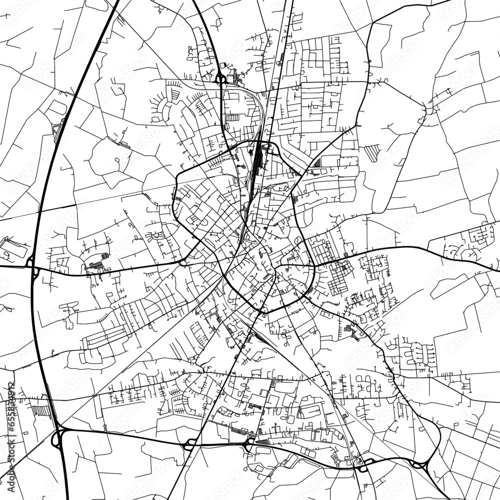 1:1 square aspect ratio vector road map of the city of  Neumunster in Germany with black roads on a white background.