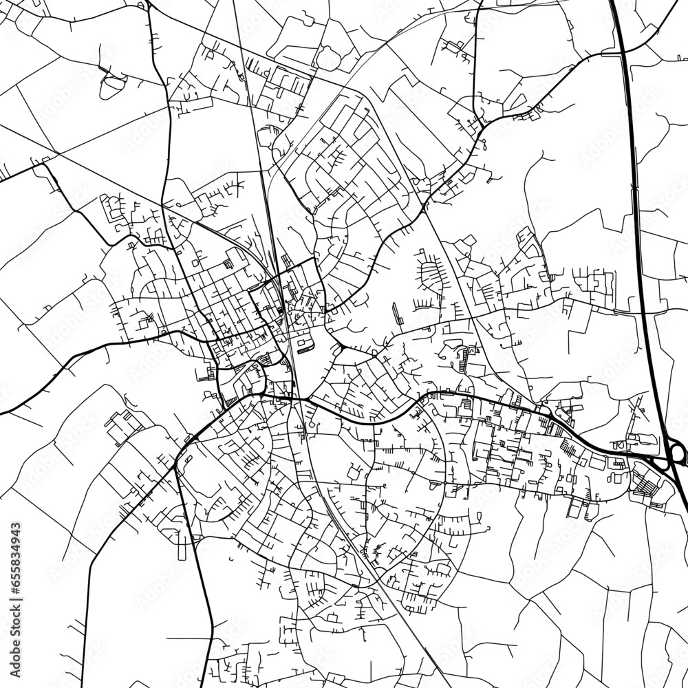 1:1 square aspect ratio vector road map of the city of  Elmshorn in Germany with black roads on a white background.