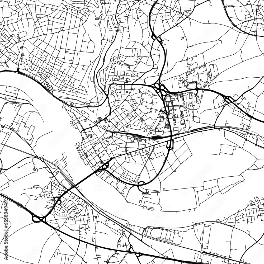 1:1 square aspect ratio vector road map of the city of  Neuwied in Germany with black roads on a white background.