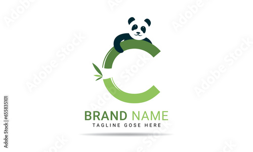 Initial C alphabet with bamboo panda. eco-friendly logo concept. Letter C alphabet symbol for business and company identity
