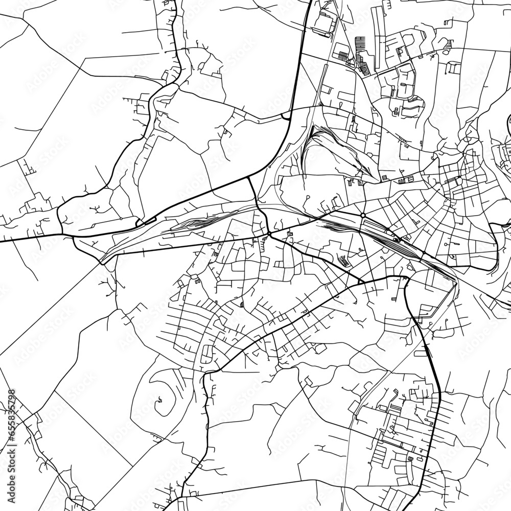 Fototapeta premium 1:1 square aspect ratio vector road map of the city of Gorlitz in Germany with black roads on a white background.