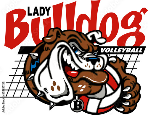 lady bulldog volleyball team design with mascot head for school, college or league sports