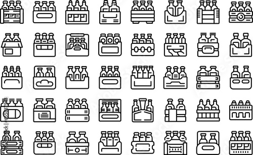 Drink crate icons set outline vector. Milk bottle. Plastic liter
