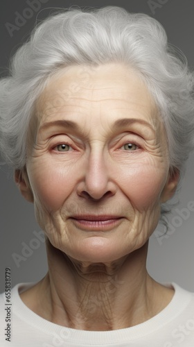 An older woman with white hair and a smile on her face