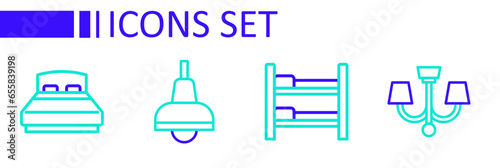 Set line Chandelier, Bunk bed, Lamp hanging and Big icon. Vector
