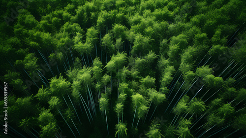 flat photo of a summer bamboo forest in Korea taken with a drone from 100 meters above ground photo