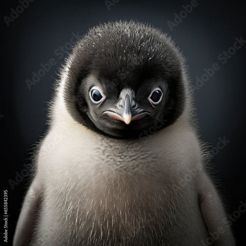 Peguin Baby on black background close up photo