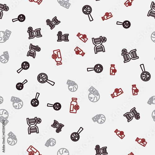 Set line GMO, No, and Lactose intolerance on seamless pattern. Vector