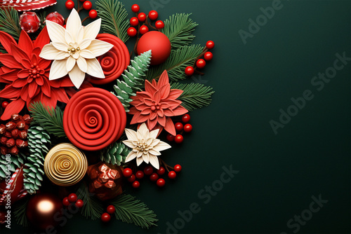 christmas wreath with red ribbon background