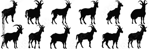 Goat silhouettes set, large pack of vector silhouette design, isolated white background