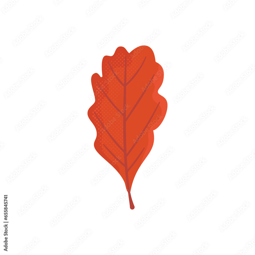 Obraz premium Autumn hand drawn clipart. Fall season cozy symbol. Autumn seasonal element - red oak leaf. Harvest colorful illustration. Thanksgiving flat icon. Stock design
