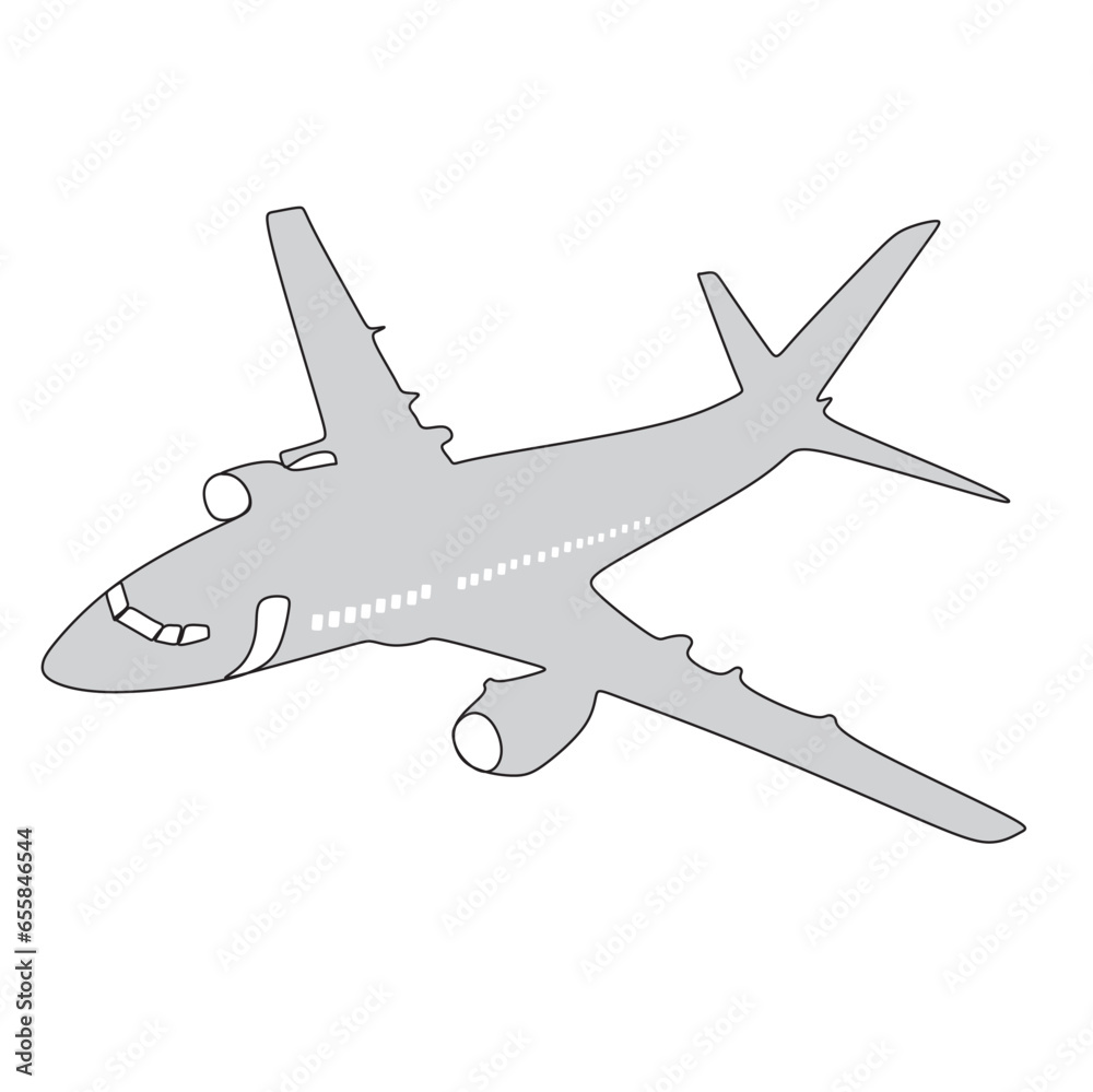 The passenger plane flight in the sky isolated on white background. Business and tourism, airplane travel concept. 