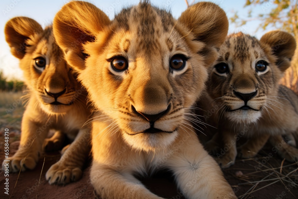 A group of young small teenage lions.