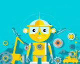Blue Robot illustration for kid and technology school poster, Generative AI