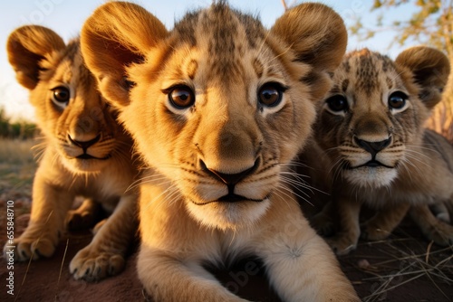 A group of young small teenage lions. © kardaska