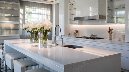  bright, clean kitchen in a big house. Everything's white and looks new. Great for pictures of fancy homes or kitchen stuff. User Modern White Kitchen in Estate Home