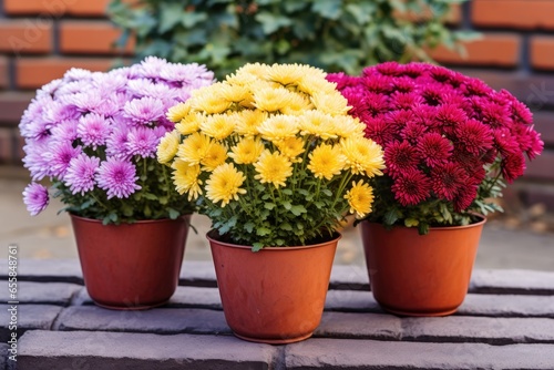 Chrysanthemums in pots. Bouquets for graves.