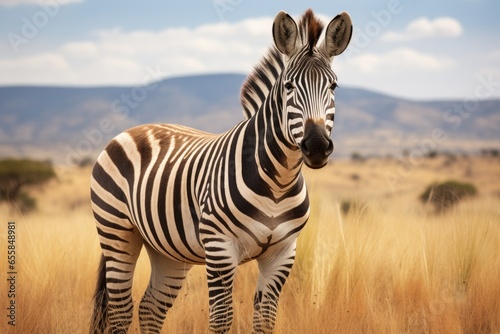 Zebra standing in the grass in the bush.