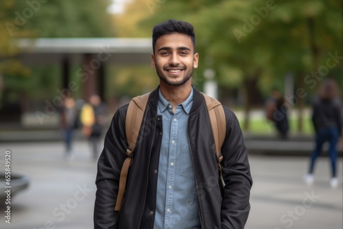 Indian Male Student Celebrating University Success in Casual Attire photo