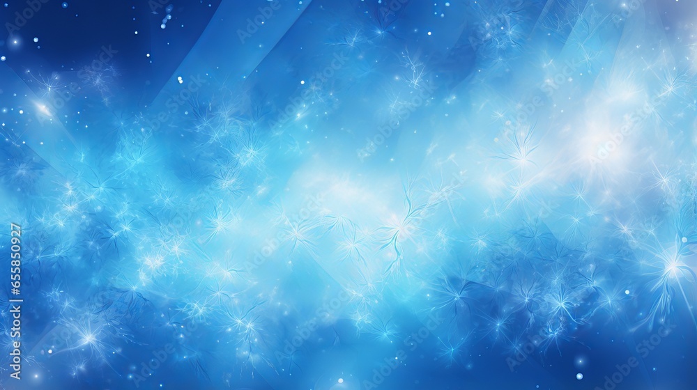 Abstract blue background with snowflakes and stars. Festive winter holiday wallpaper. - obrazy, fototapety, plakaty 