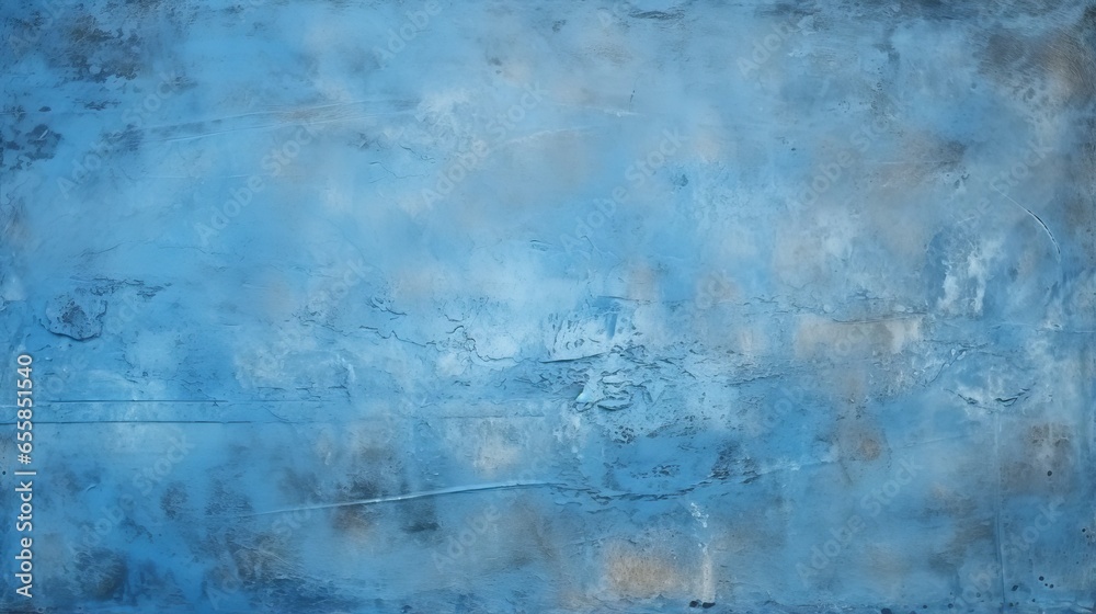 Blue cement wall with rough texture and cracks as abstract background