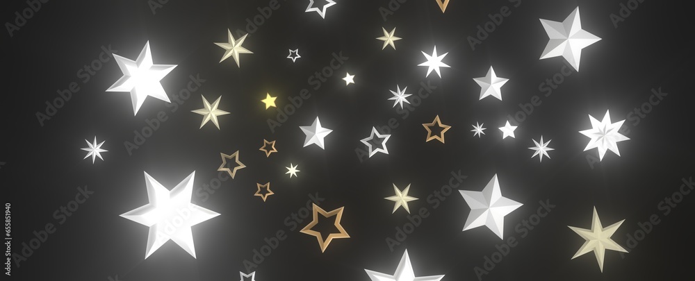 XMAS Stars - Holiday golden decoration, glitter frame isolated -