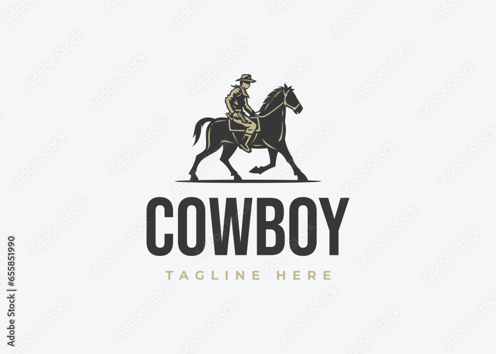 cowboy ride horse logo vector icon illustration