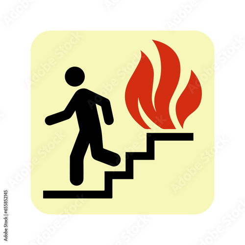 Fire attention. Not to use elevator. Usage of stairs
