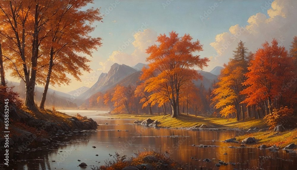 Fototapeta premium Autumn landscape, generative ai