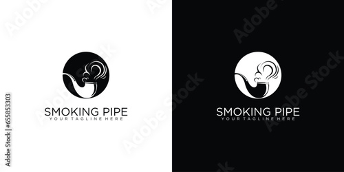 Simple smoking pipe logo design with unique concept| premium vector