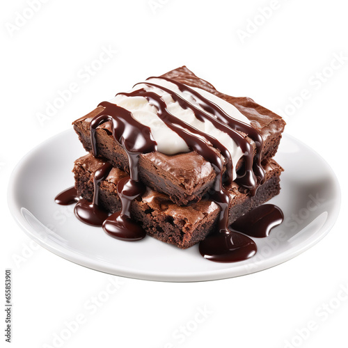 chocolate cake on plate isolated on transparent background Remove png, Clipping Path