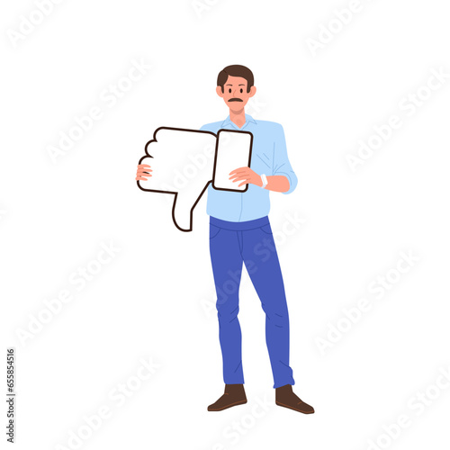 Adult man cartoon customer character gesturing dislike, feeling displeased and upset of bad service