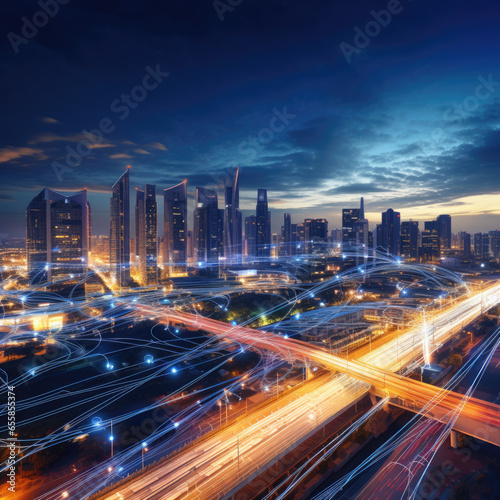 Future cities connected to big data.Concept Future city.
