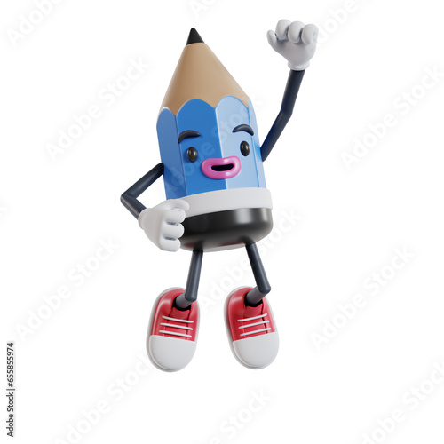 3d pencil cartoon character happy jumping celebrating an event or ceremony, 3d illustration of pencil character