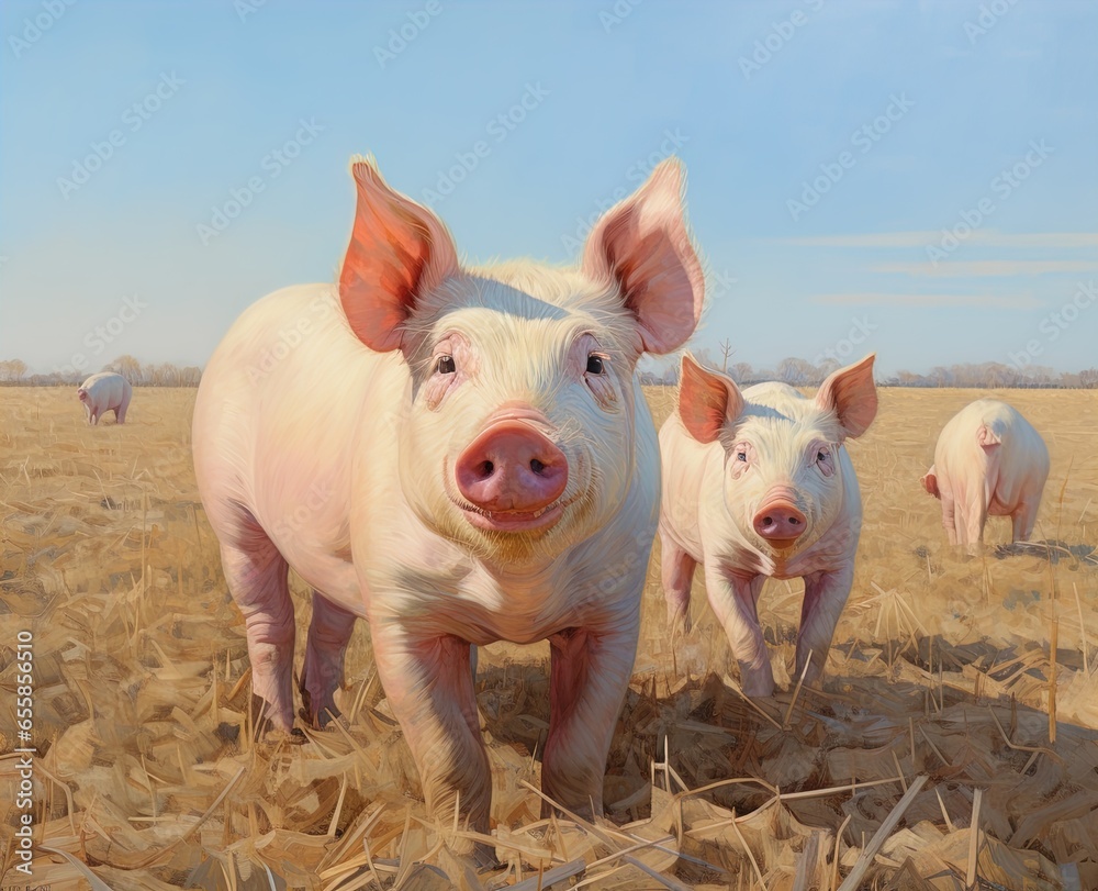 Pigs on an open farm. Great for stories on sustainable agriculture, farming, animal husbandry, food supply, rural living and more. Pigs on an open farm. Great for stories on sustainable agriculture, farming, animal husbandry, food supply, rural living and more.