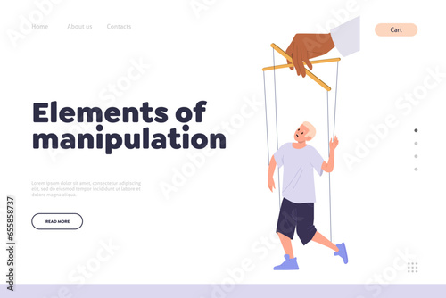 Landing page template for online service giving information about elements of manipulation