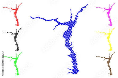 Gorky Reservoir (Russia, Russian Federation, Volga River) map vector illustration, scribble sketch Gorky Hydroelectric Station or Gorky Sea map