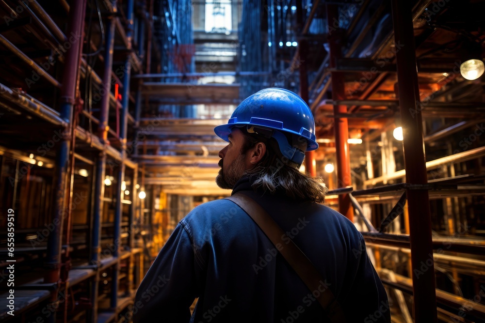 Engineering wearing hardhat with blurred site construction building background Engineering wearing hardhat with blurred site construction building background