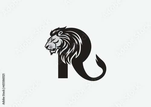Black R With Lion Artwork, Logo Design