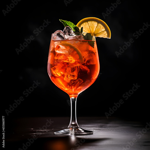 Aperol spritz cocktail glass on black background